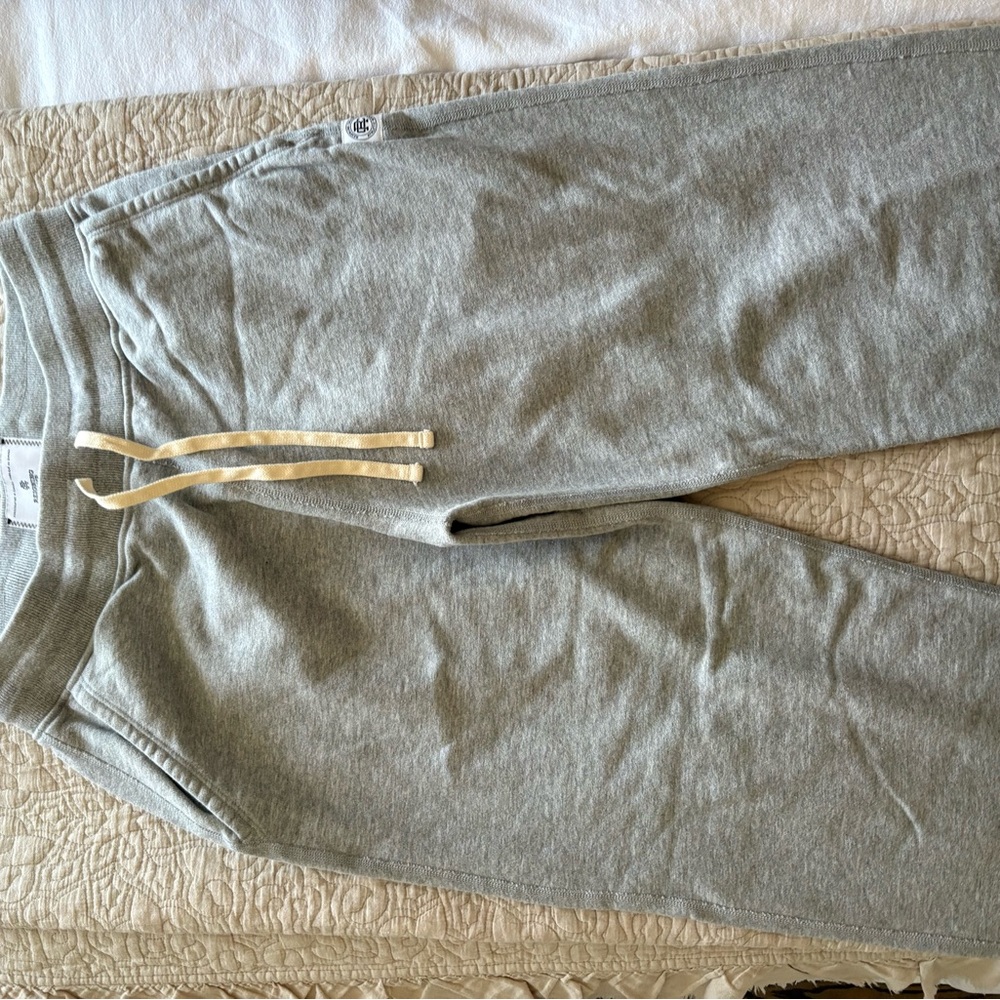 Gray Sweatpants with Cream Drawstrings